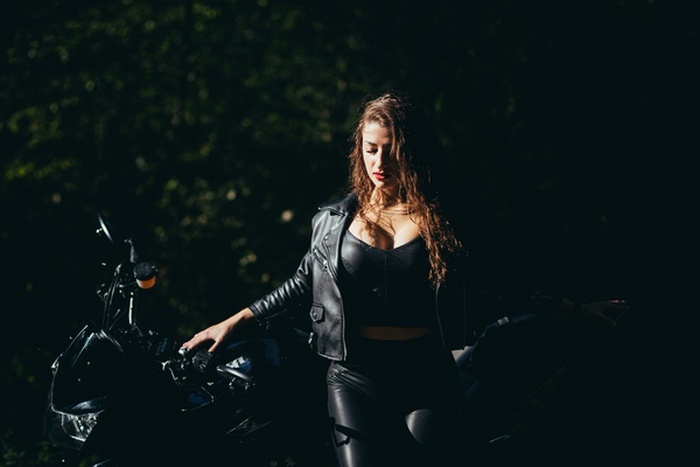 Seductive brunette biker girl